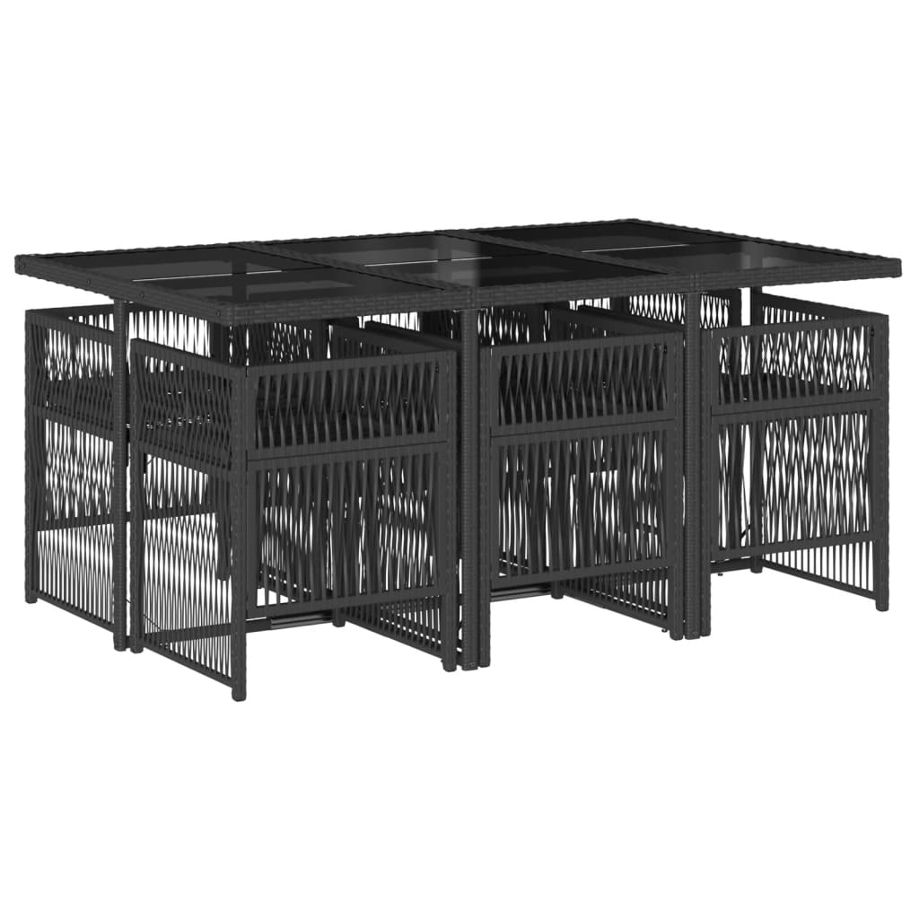 Matgrupp för trädgården med dynor 7 delar svart konstrotting