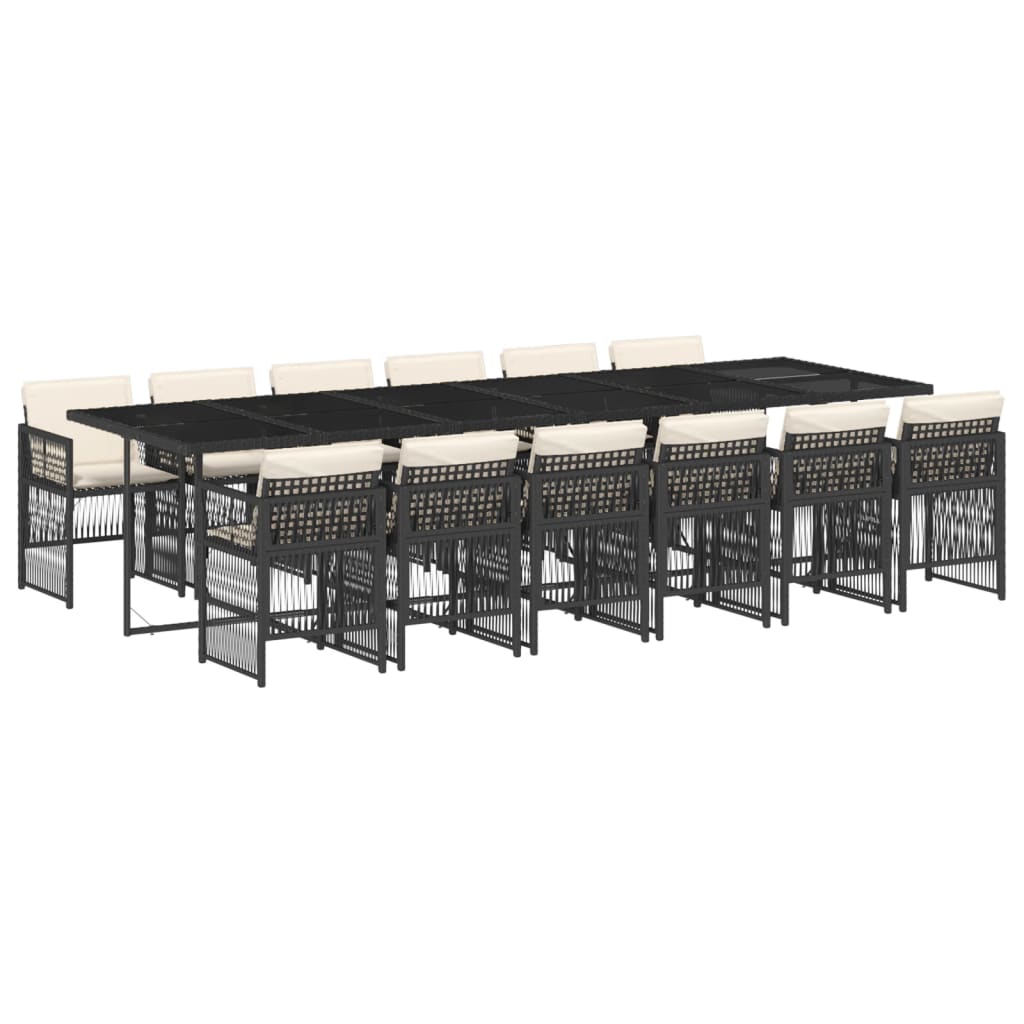 Matgrupp för trädgården med dynor 13 delar svart konstrotting