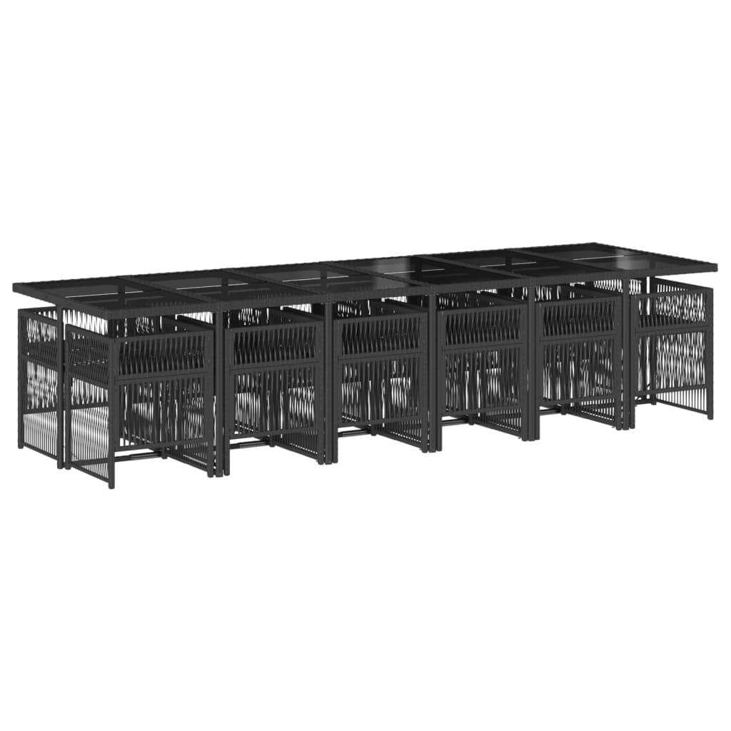 Matgrupp för trädgården med dynor 13 delar svart konstrotting