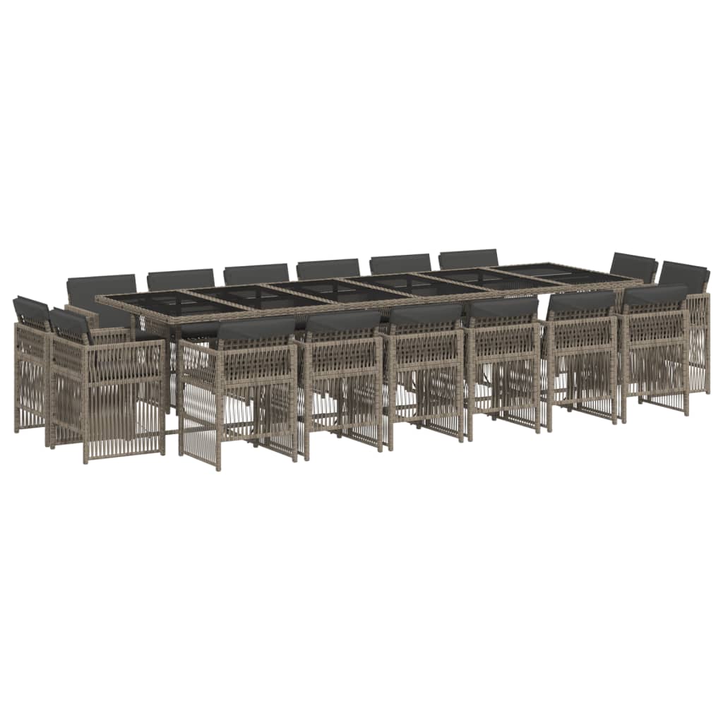 Matgrupp för trädgården med dynor 17 delar grå konstrotting