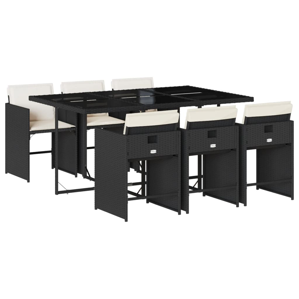 Matgrupp för trädgården med dynor 7 delar svart konstrotting