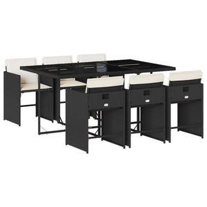 Matgrupp för trädgården med dynor 7 delar svart konstrotting