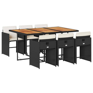 Matgrupp för trädgården med dynor 7 delar svart konstrotting