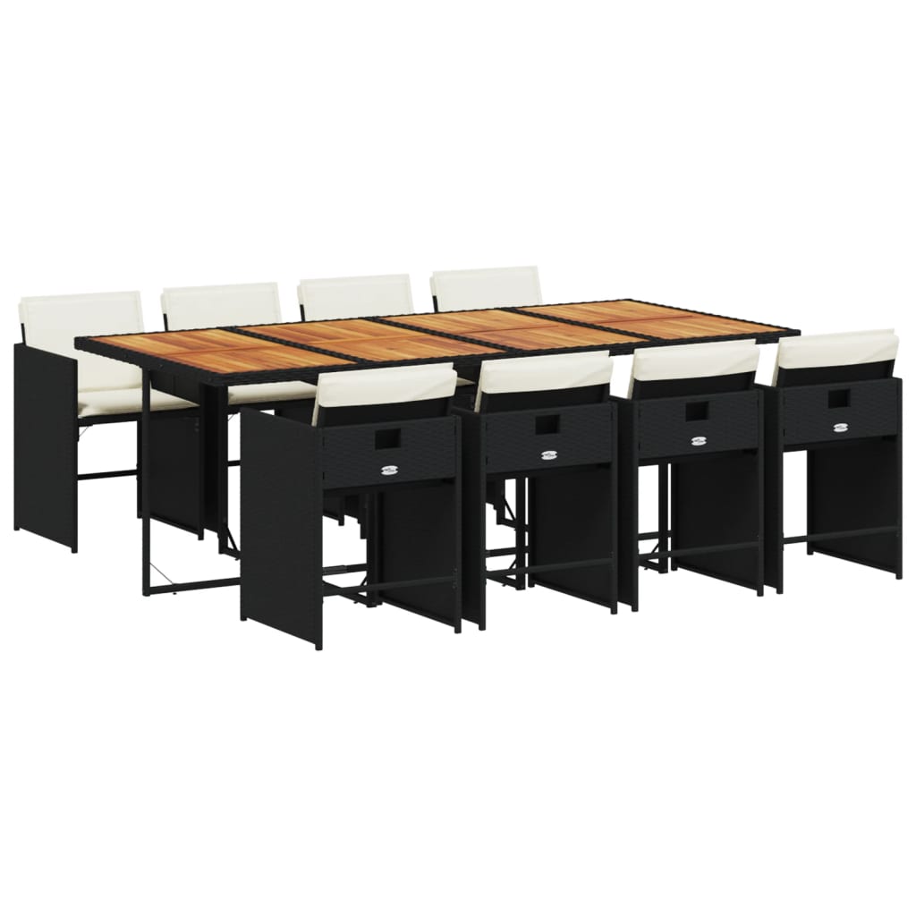 Matgrupp för trädgården med dynor 9 delar svart konstrottning