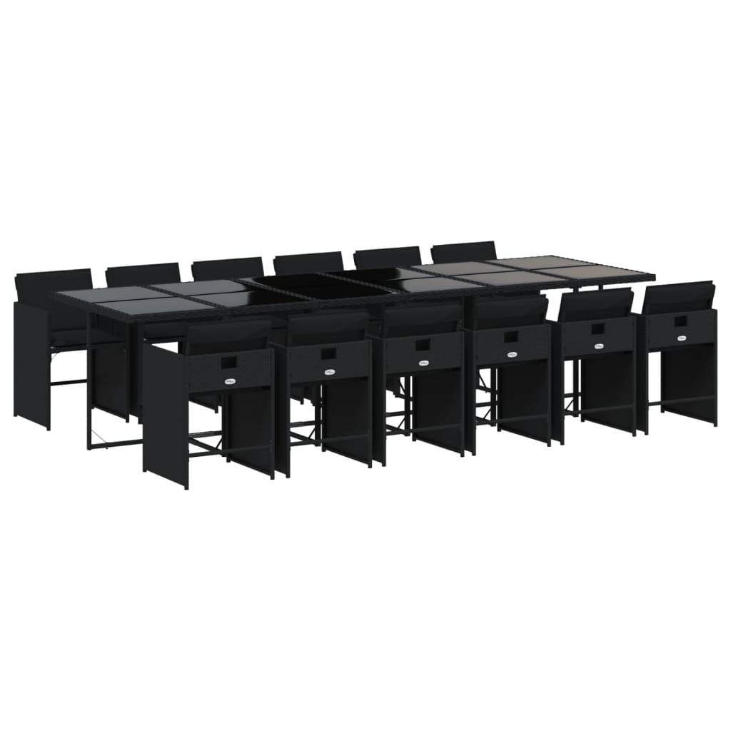 Matgrupp för trädgården med dynor 13 delar svart konstrotting
