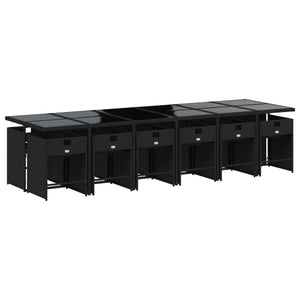 Matgrupp för trädgården med dynor 13 delar svart konstrotting