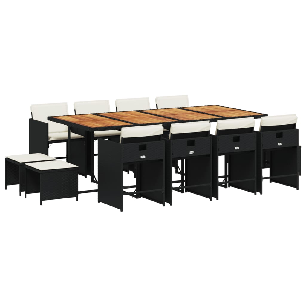 Matgrupp för trädgården med dynor 13 delar svart konstrotting