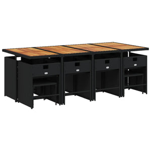 Matgrupp för trädgården med dynor 13 delar svart konstrotting