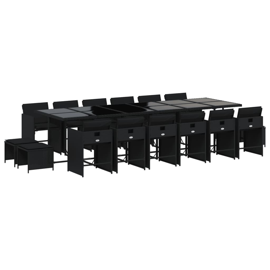 Matgrupp för trädgården med dynor 17 delar konstrotting svart