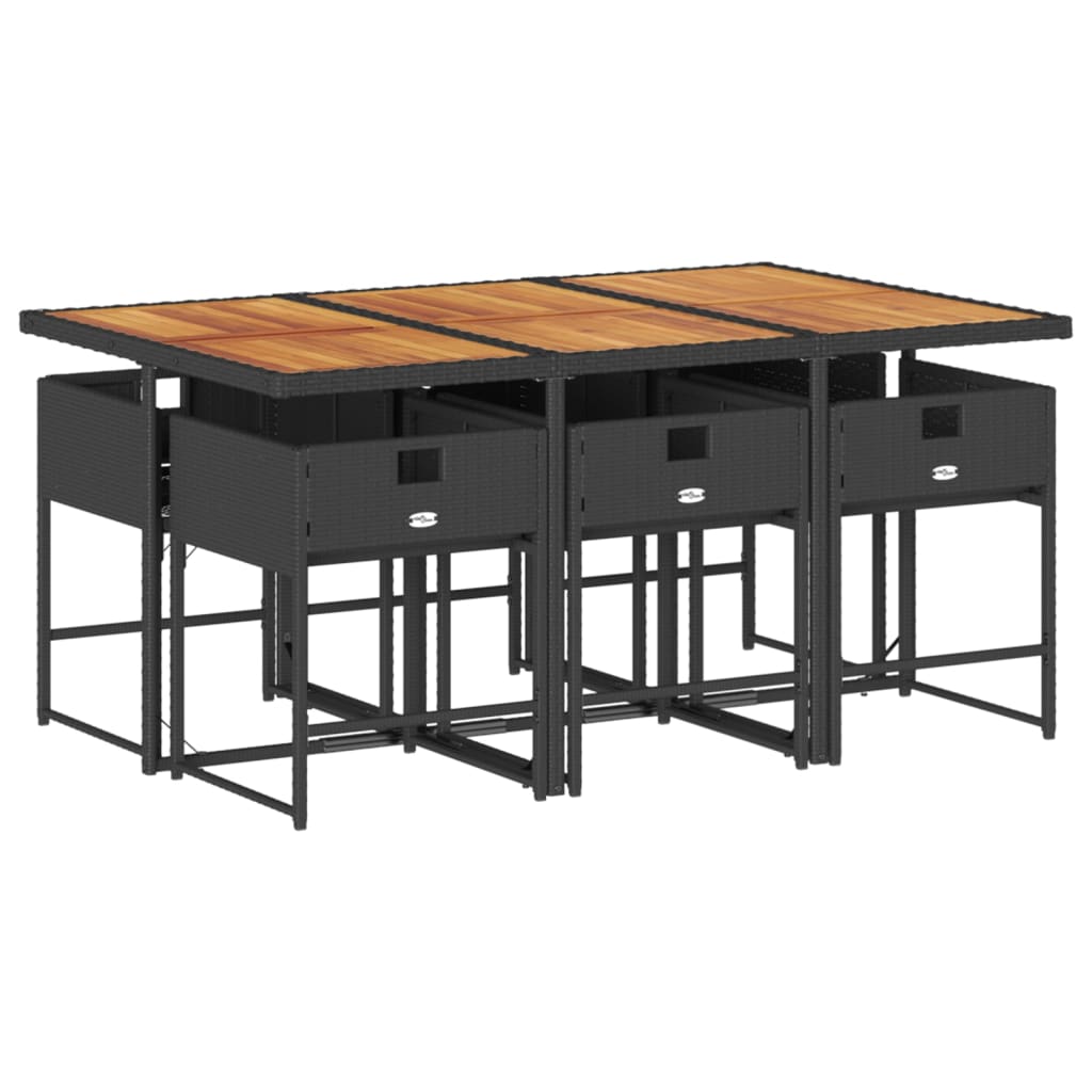 Matgrupp för trädgården med dynor 7 delar svart konstrotting