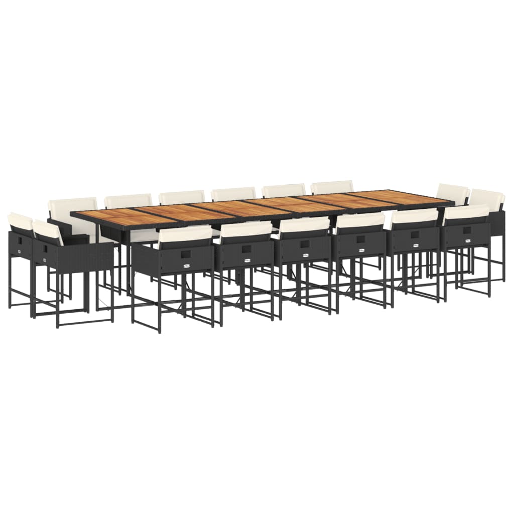 Matgrupp för trädgården med dynor 17 delar konstrotting svart