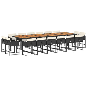 Matgrupp för trädgården med dynor 17 delar konstrotting svart