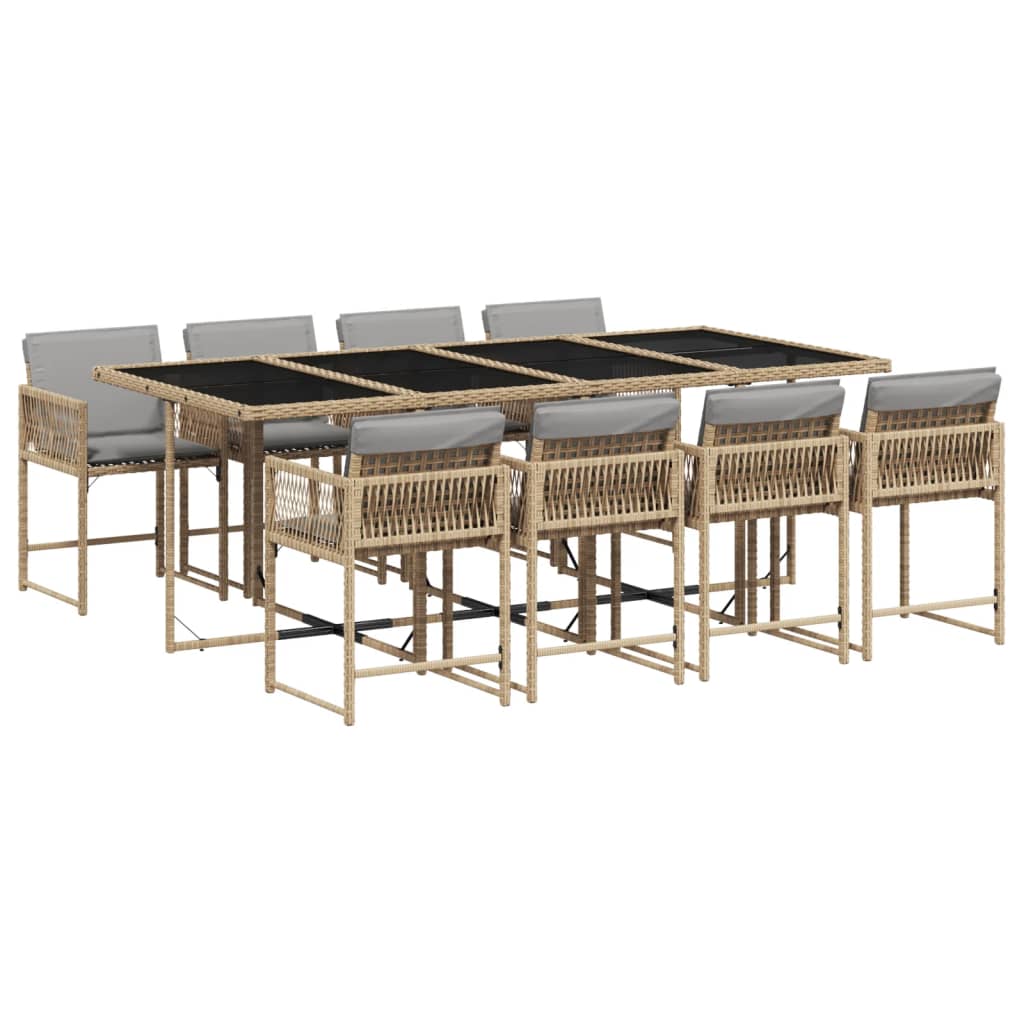 Matgrupp för trädgården med dynor 9 delar mixbeige konstrotting