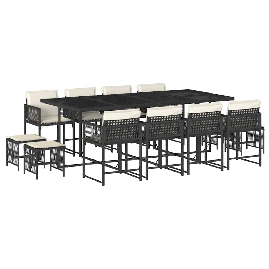 Matgrupp för trädgården med dynor 13 delar svart konstrotting