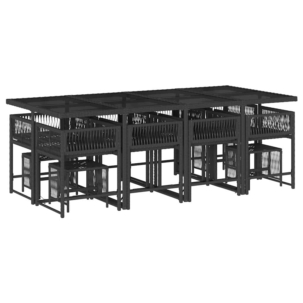 Matgrupp för trädgården med dynor 13 delar svart konstrotting