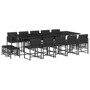 Matgrupp för trädgården med dynor 15 delar svart konstrotting