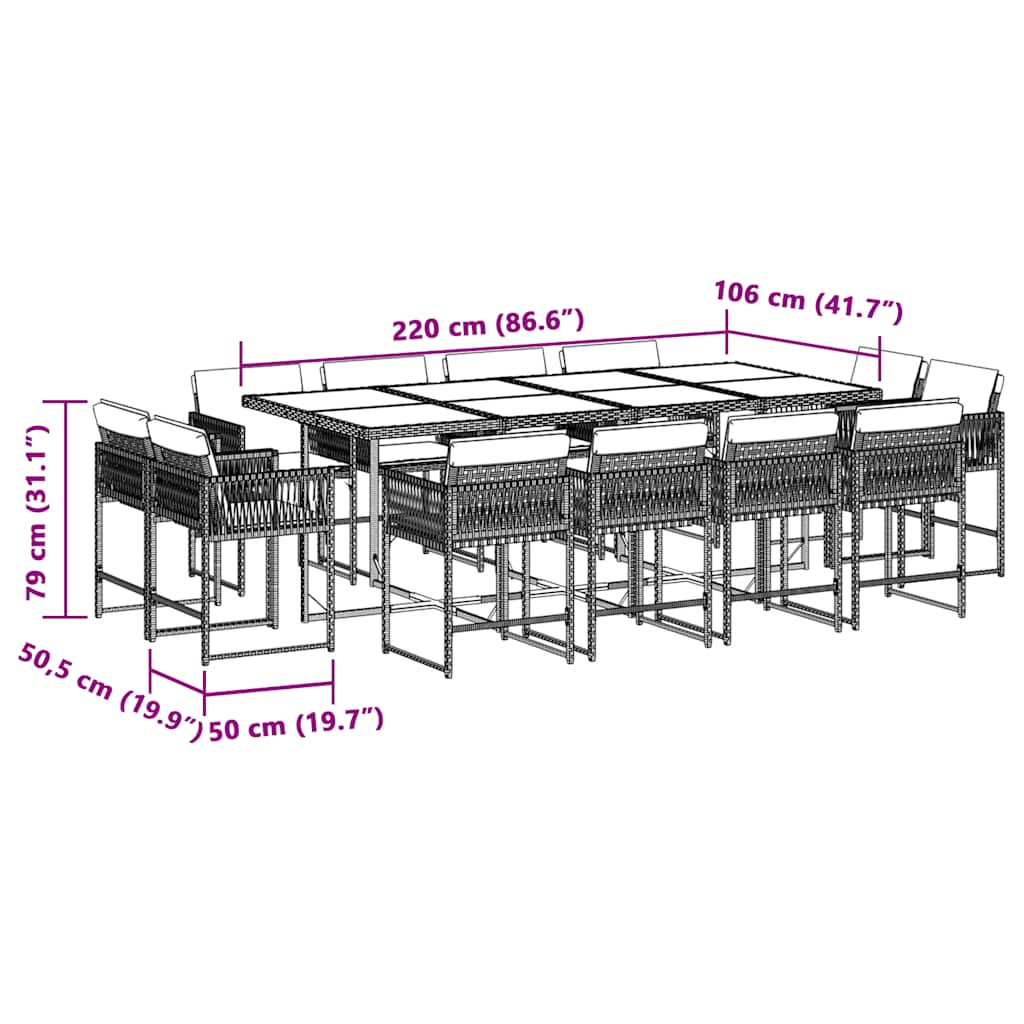 Matgrupp för trädgården med dynor 13delar mixbeige konstrotting