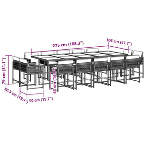 Matgrupp för trädgården med dynor 15 delar svart konstrotting