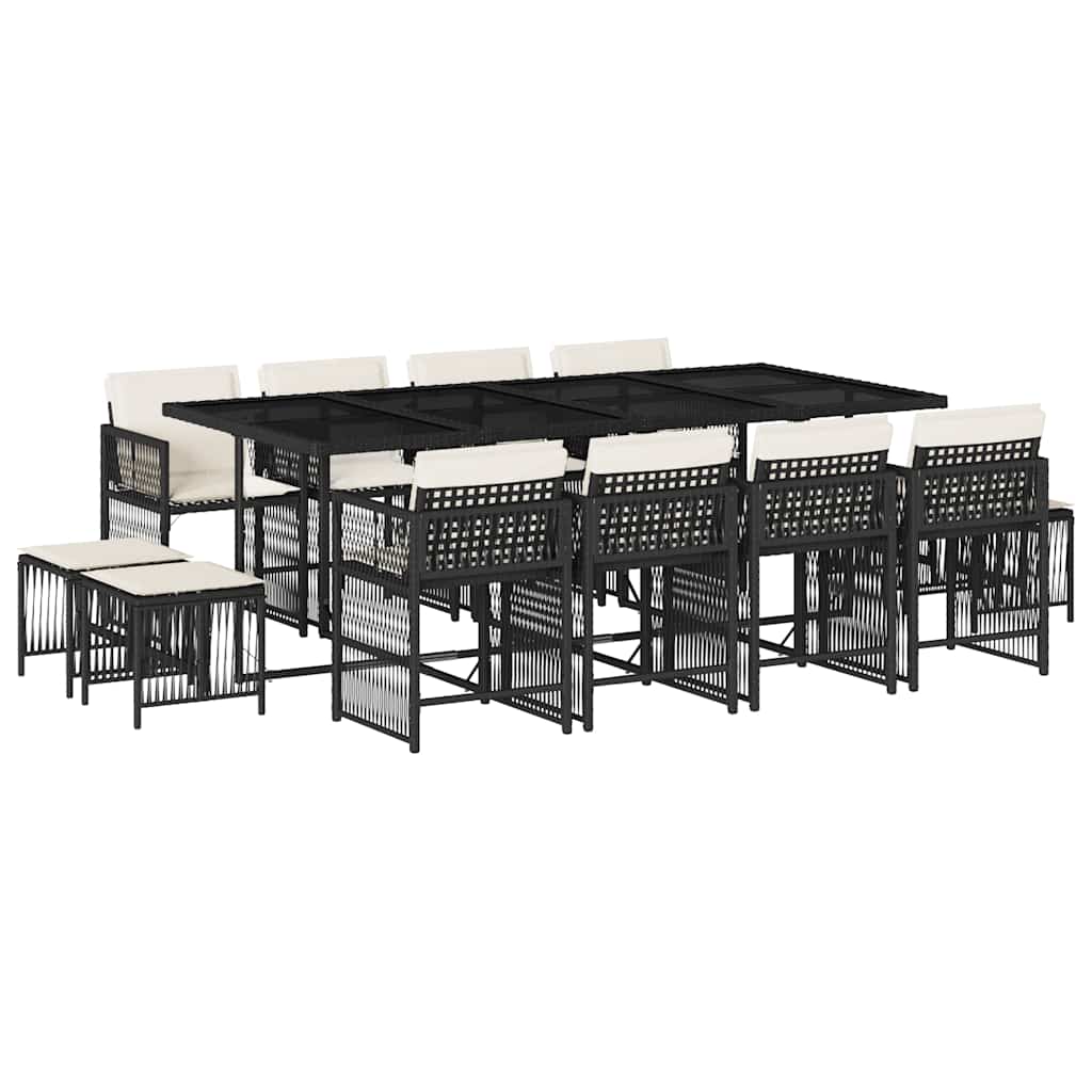 Matgrupp för trädgården med dynor 13 delar svart konstrotting