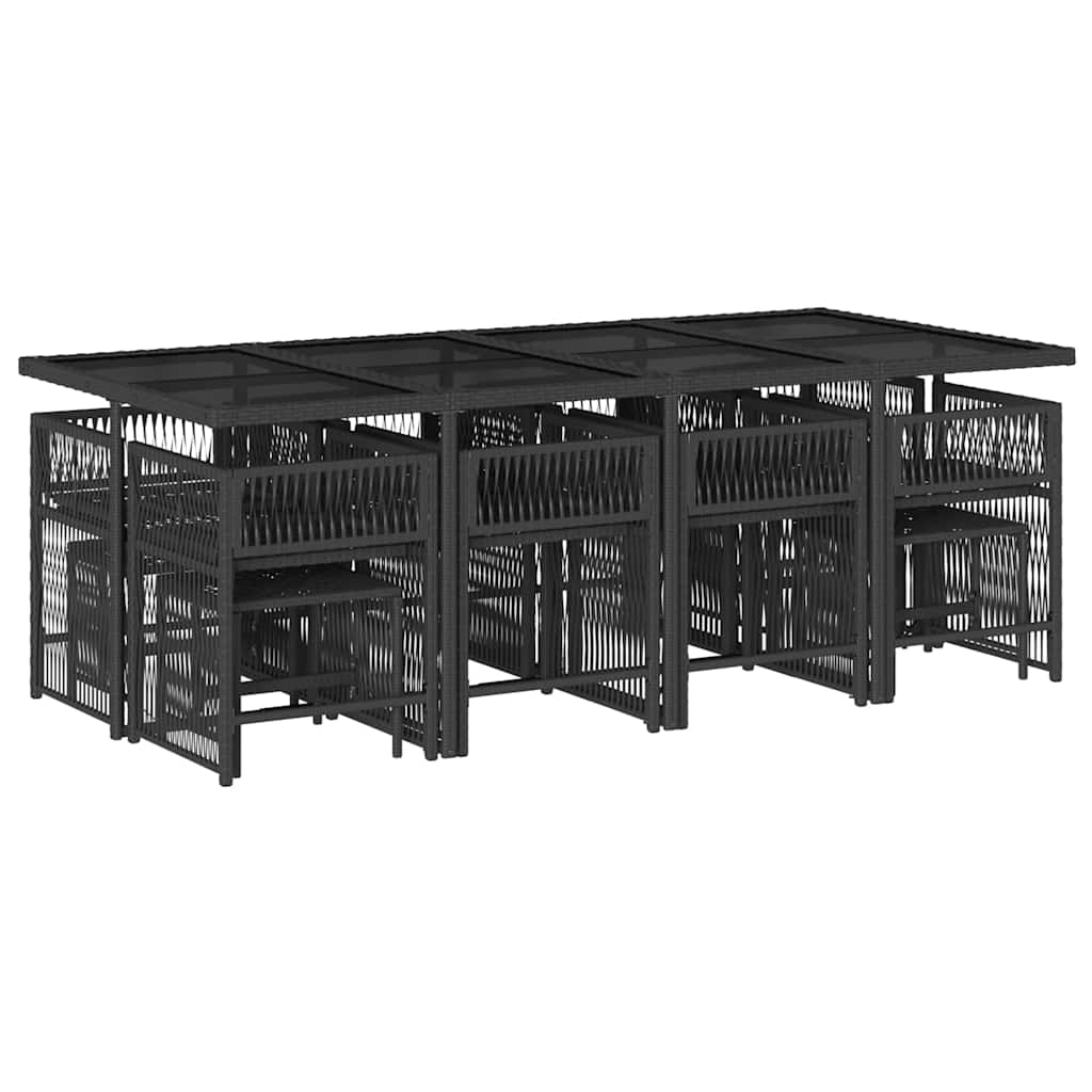 Matgrupp för trädgården med dynor 13 delar svart konstrotting