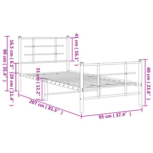 Sängram med huvudgavel och fotgavel svart metall 90x200 cm