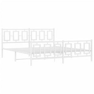 Sängram med huvudgavel och fotgavel vit metall 183x213 cm
