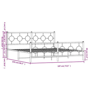 Sängram med huvudgavel och fotgavel svart metall 183x213 cm