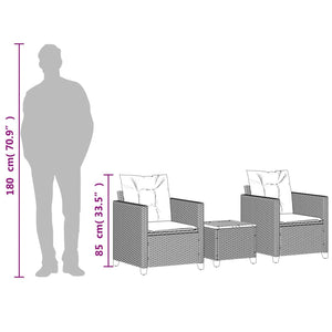 Caféset 3 delar med dynor konstrotting akaciaträ svart