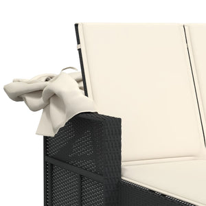 Dubbel solsäng med tak och dynor svart konstrotting