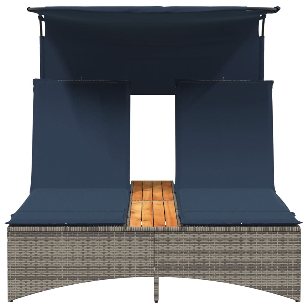 Dubbel solsäng med baldakin och kuddar grå polyrotting