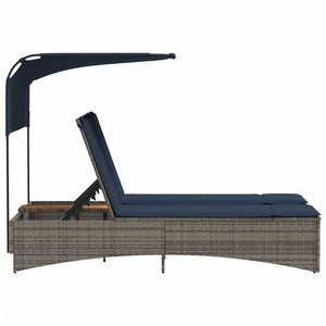 Dubbel solsäng med baldakin och kuddar grå polyrotting