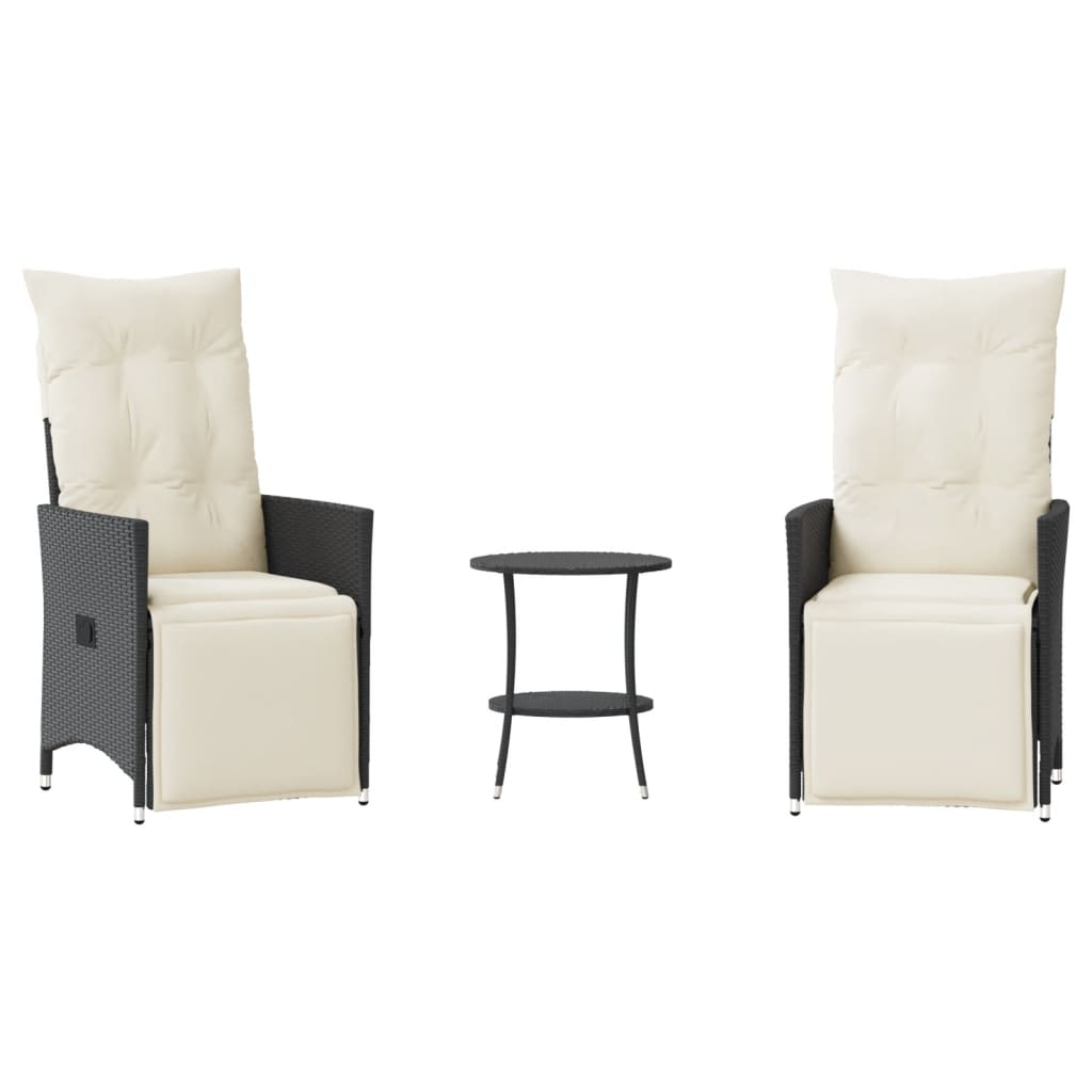 Caféset med dynor 3 delar svart konstrotting