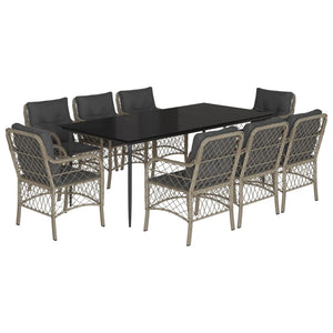 Matgrupp för trädgården med dynor 9 delar ljusgrå konstrotting