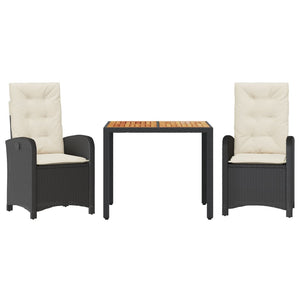 Matgrupp för trädgården med dynor 3 delar svart konstrotting