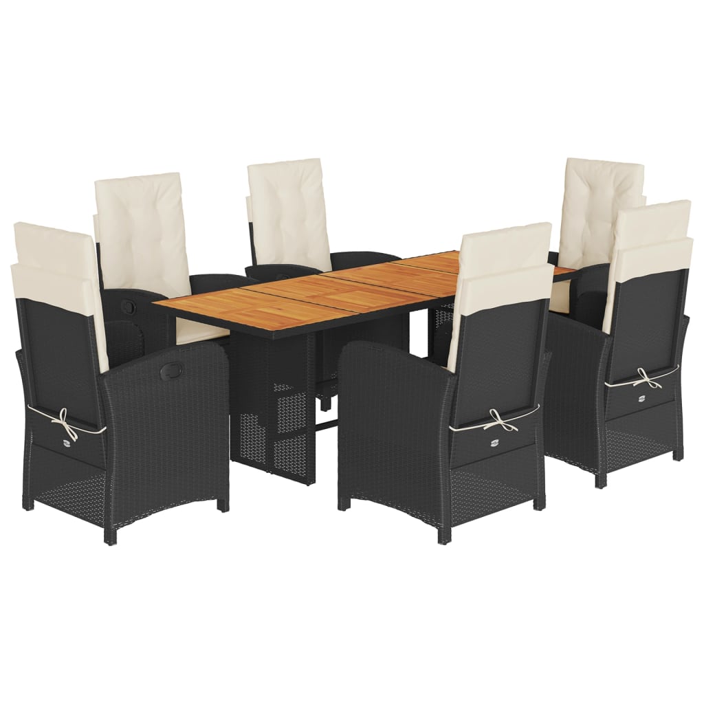 Matgrupp för trädgården med dynor 7 delar svart konstrotting