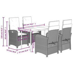 Matgrupp för trädgården med dynor 5 delar svart konstrottning