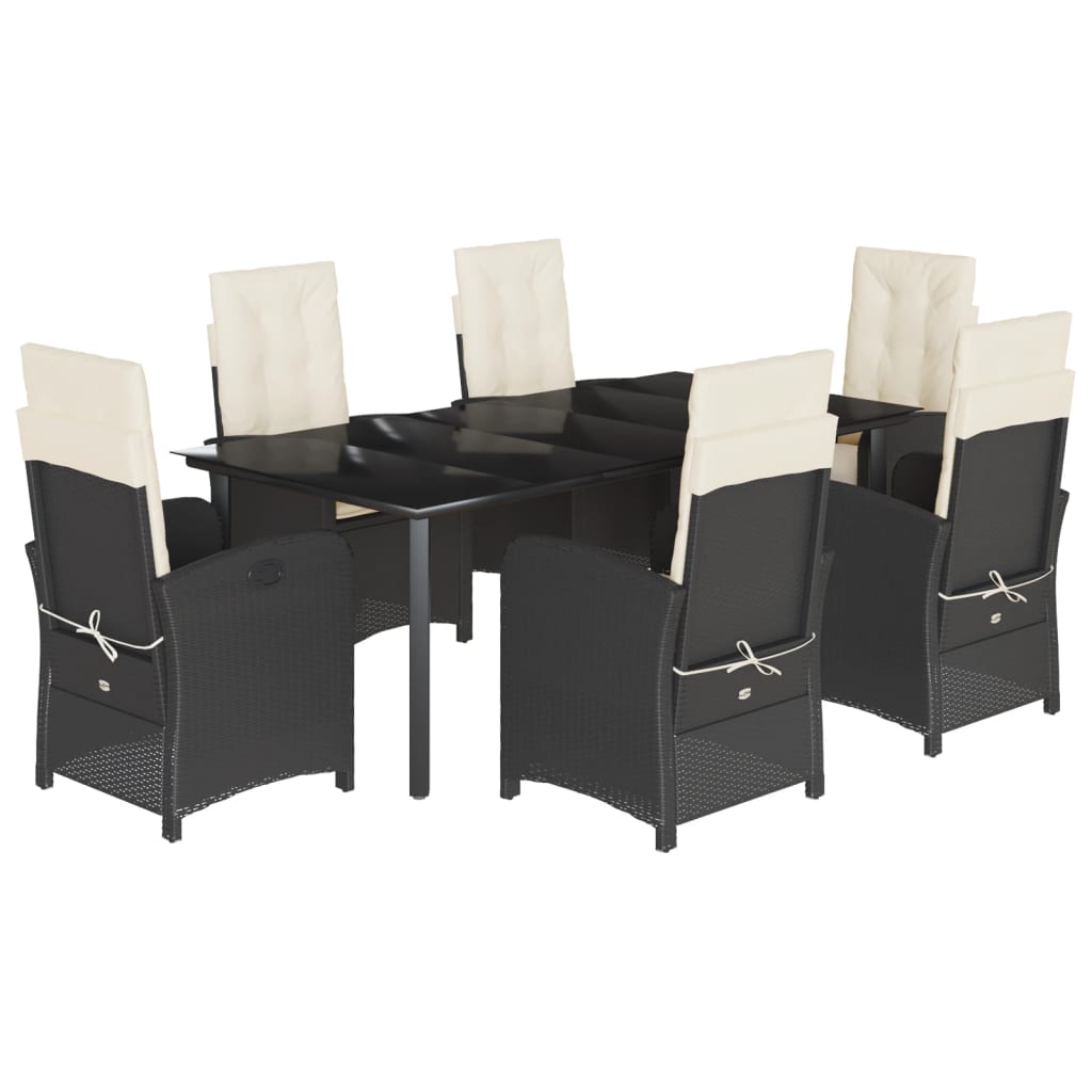 Matgrupp för trädgården med dynor 7 delar svart konstrotting