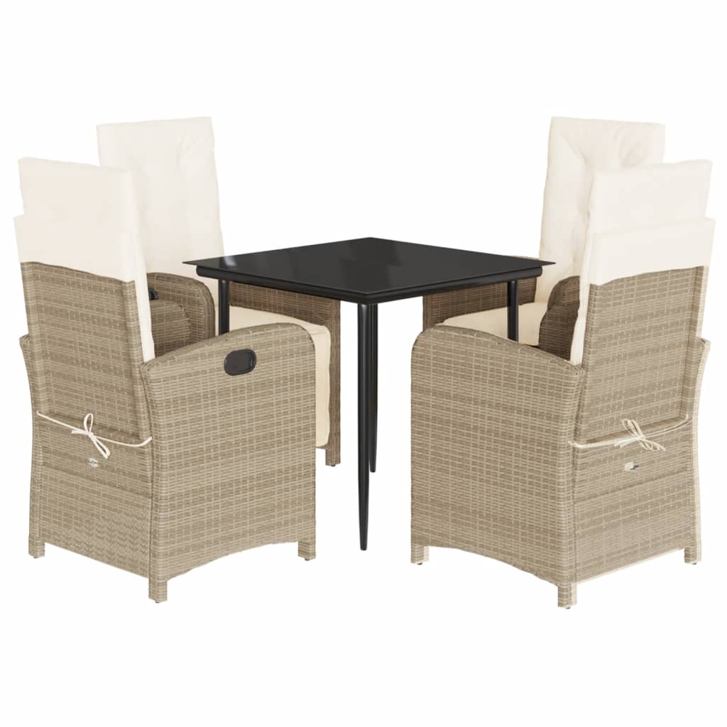 Matgrupp för trädgården med dynor 5 delar beige konstrotting