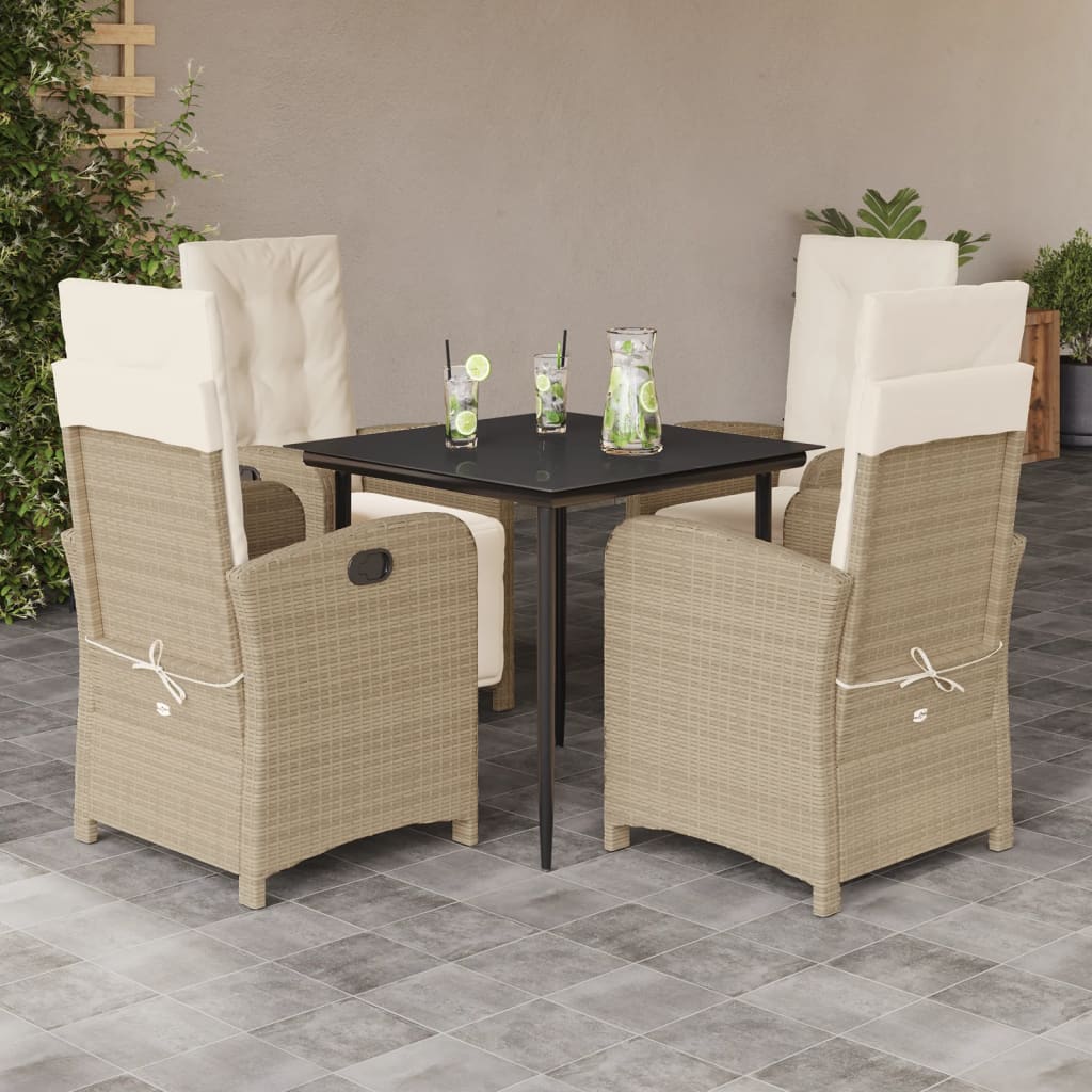Matgrupp för trädgården med dynor 5 delar beige konstrotting