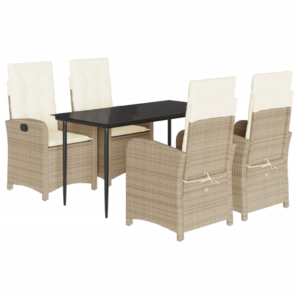 Matgrupp för trädgården med dynor 5 delar beige konstrotting