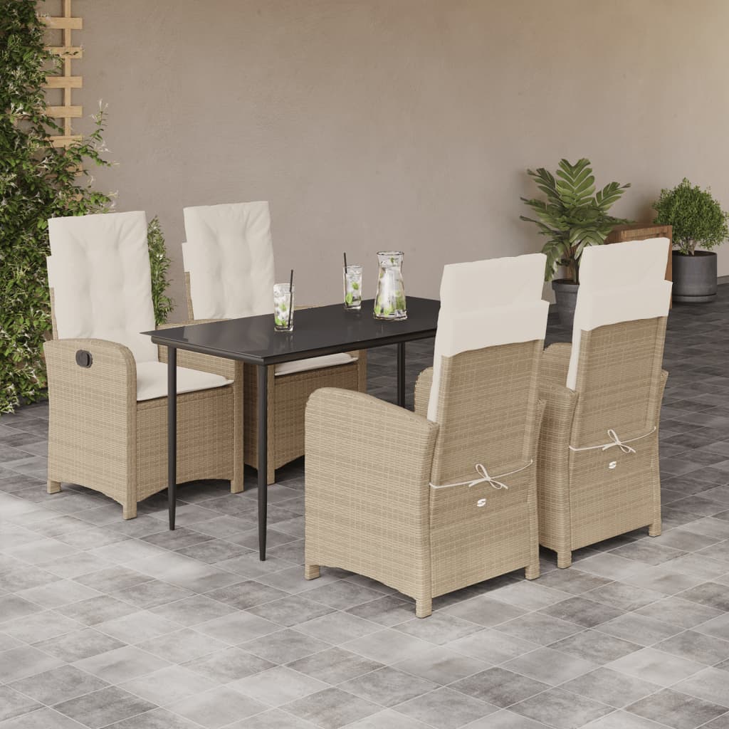 Matgrupp för trädgården med dynor 5 delar beige konstrotting