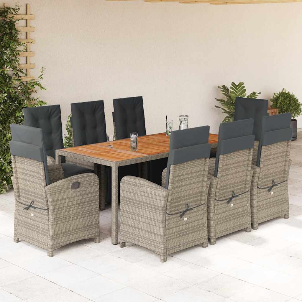 Matgrupp för trädgården med dynor 9 delar grå konstrotting