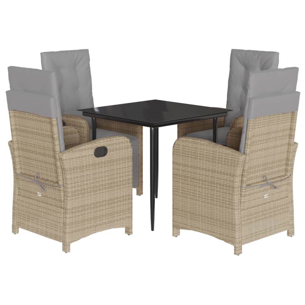Matgrupp för trädgården med dynor 5 delar beige konstrotting