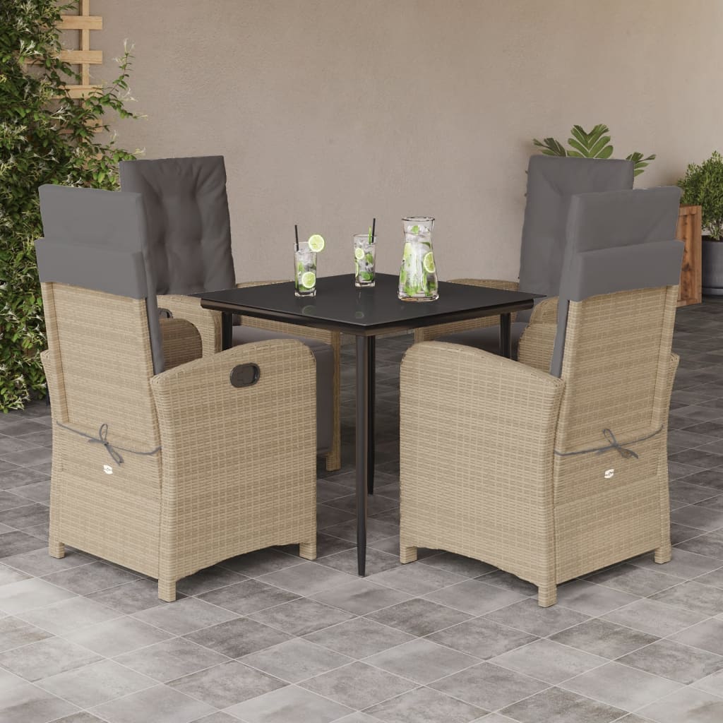Matgrupp för trädgården med dynor 5 delar beige konstrotting