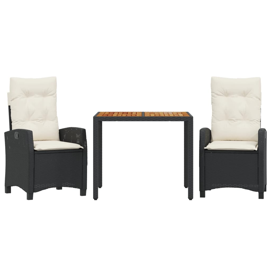 Matgrupp för trädgården med dynor 3 delar svart konstrotting