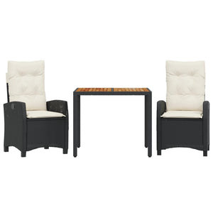 Matgrupp för trädgården med dynor 3 delar svart konstrotting