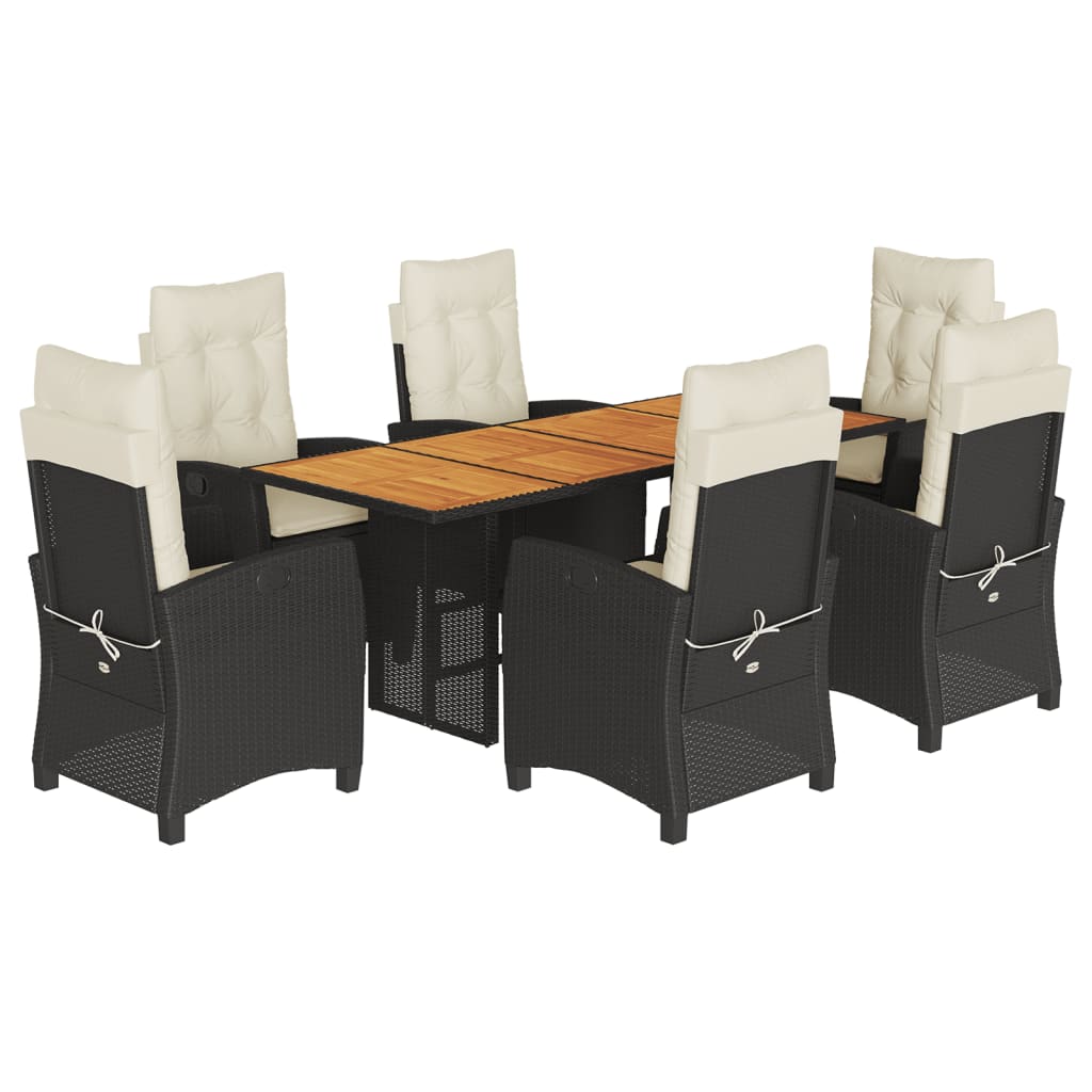 Matgrupp för trädgården med dynor 7 delar svart konstrotting