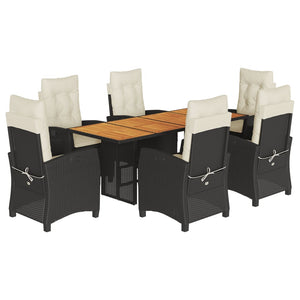 Matgrupp för trädgården med dynor 7 delar svart konstrotting