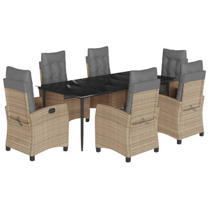 Matgrupp för trädgården med dynor 7 delar mixbeige konstrotting