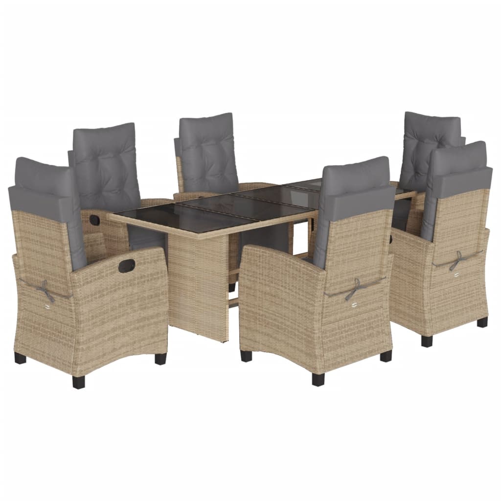 Matgrupp för trädgården med dynor 7 delar mixbeige konstrotting